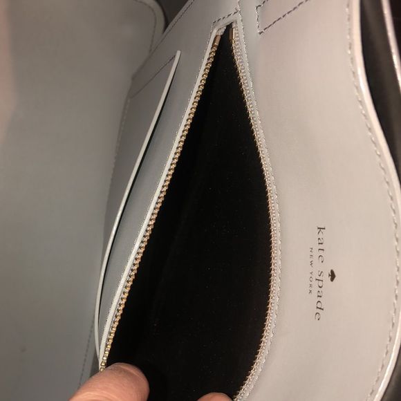 KATE SPADE White Leather & Silver Glitter Polka Dot Oversized Tote Shoulder Bag - Picture 14 of 17